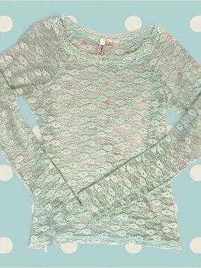 Mudd Mint Green Lace Long-Sleeve Top